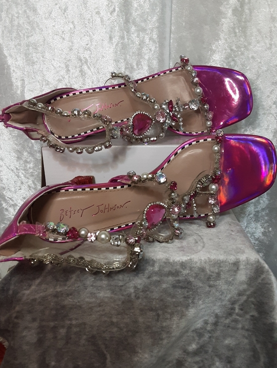 Betsey Johnson Hot Pink Rhinestone Dress Shoes With Glitter Heels - Picture 4 of 16